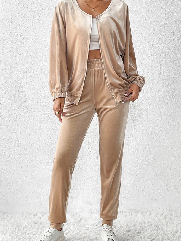 New Solid Color Velvet Casual Fashion Set Female Simple Versatile Home Two-piece Set Female - Image 2