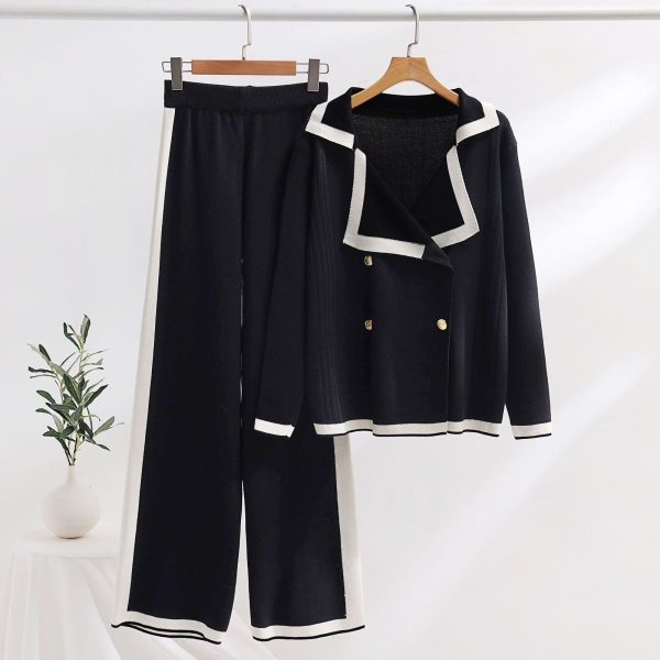 Women's Autumn Knitted Wide-leg Pants Two-piece Set - Image 3
