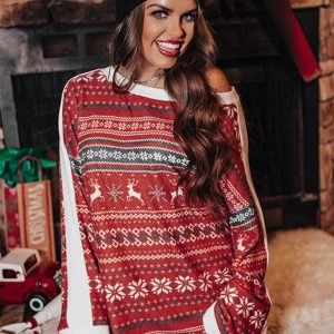 Christmas Loose Round Neck Print Homewear Suits Casual Two-piece Suit