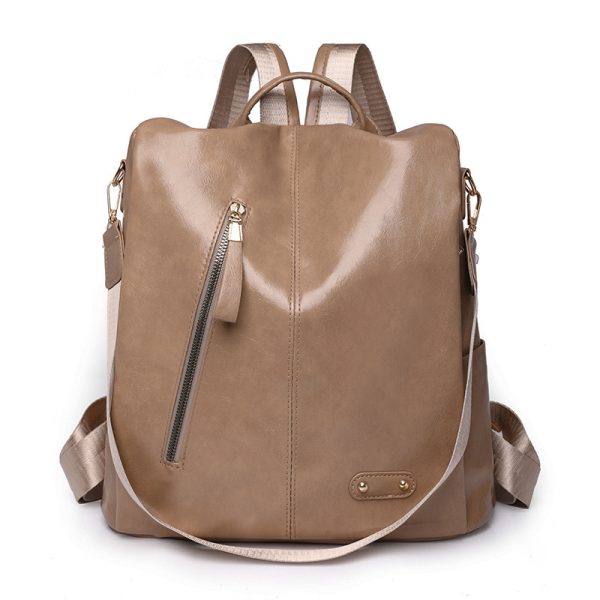 Simple Large Capacity Soft Leather Retro Backpack - Image 5