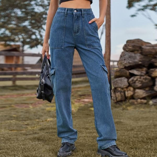Retro Washed Half Elastic Design Jeans For Women - Image 6
