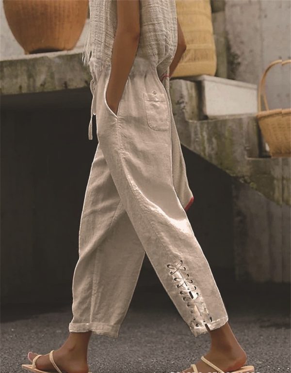 Women Casual Lightweight Drawstring Elastic Waist Pants With Pockets - Image 3