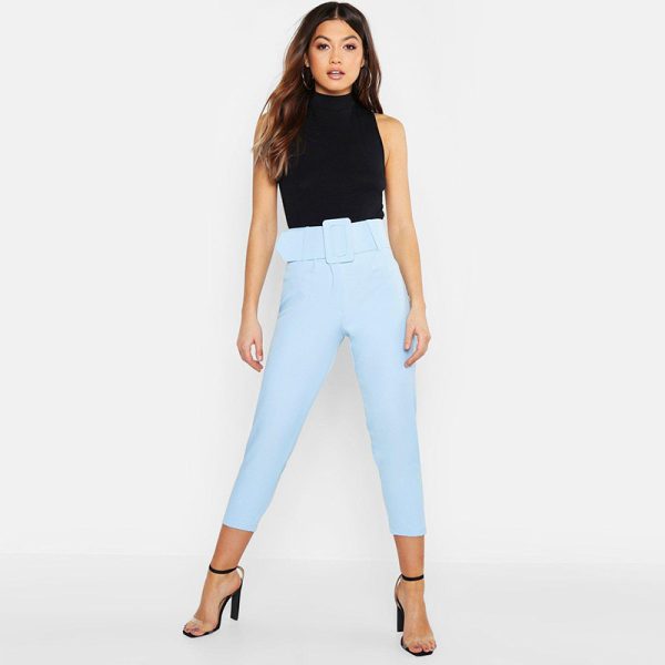Slim solid color high waist 9 points pants - Image 10