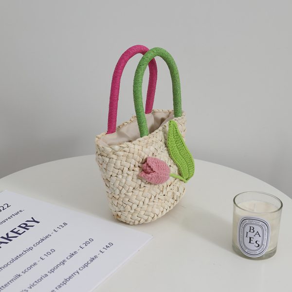 Tulip Flower Small Fresh Straw Bag Corn Husk Hand-woven - Image 3