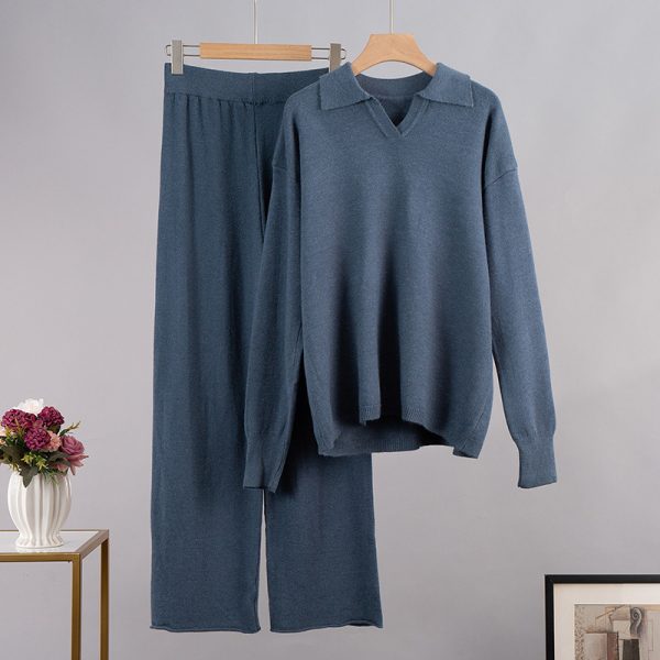 Knitted Pullover Wide Leg Trousers Two-piece Set - Image 6