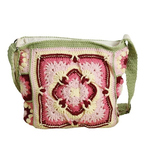 Bohemian Style Hand-woven Grandmother Plaid Crossbody Bag - Image 5