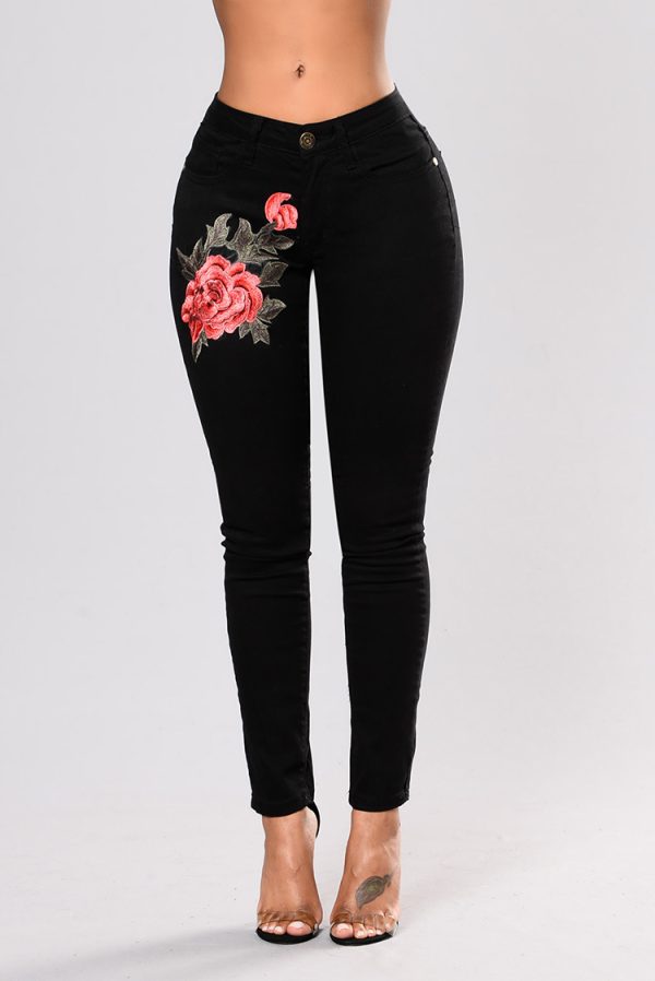 Black jeans with embroidered feet - Image 3