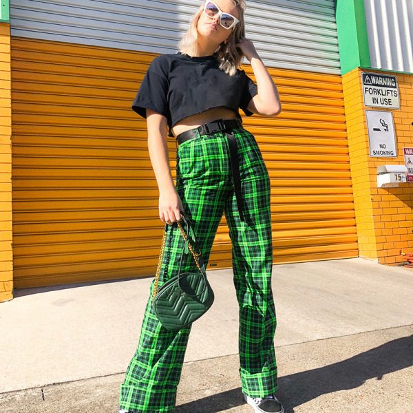 Green plaid high waist slacks - Image 5