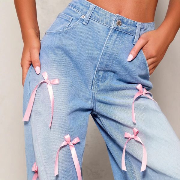 Bow High Waist Wide Leg Jeans - Image 3