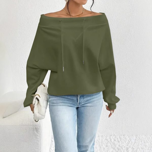 Women's Loose Casual Drawstring Off-the-shoulder Off-shoulder Top - Image 3