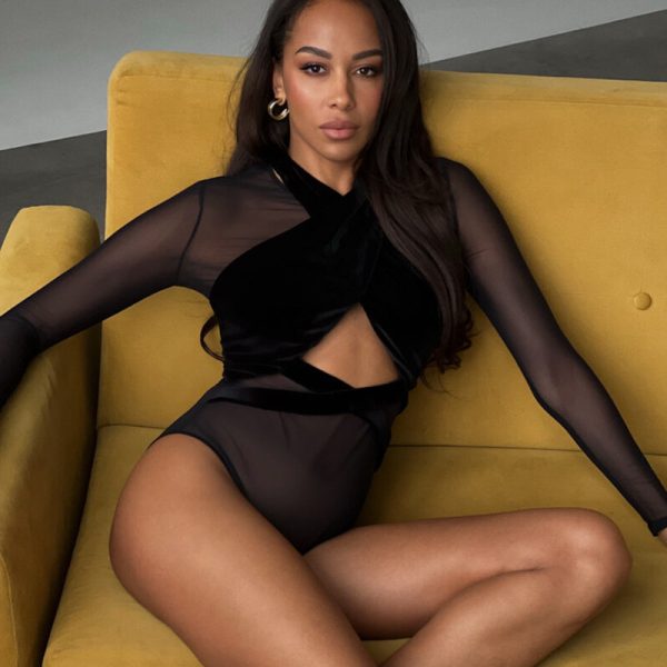 Mesh Velvet Stitching Sexy Hollow-out Tight Long Sleeve Hip Training Pants - Image 3