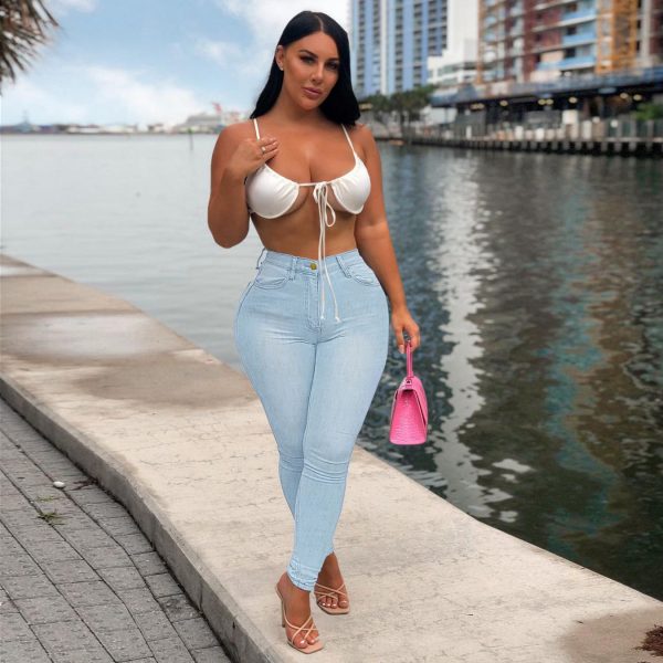 Extra large size fashion high elastic denim pants women - Image 5
