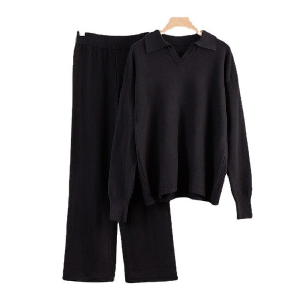 Knitted Pullover Wide Leg Trousers Two-piece Set - Image 3
