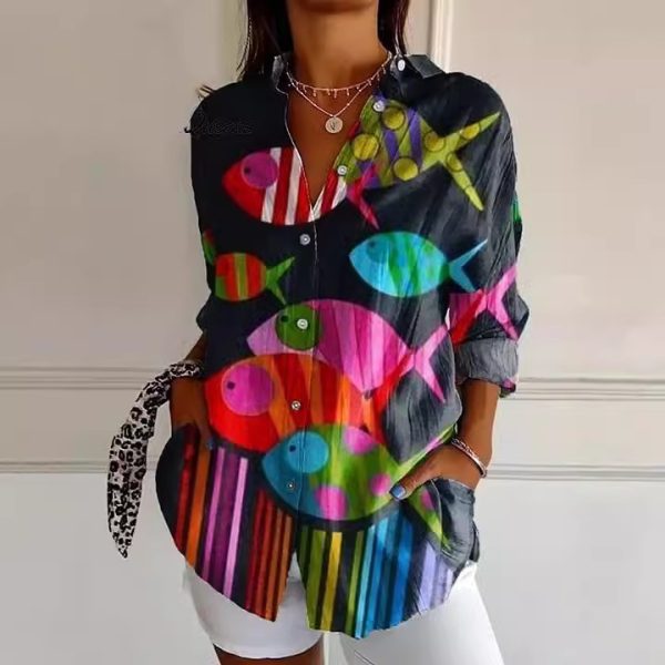 Women's Drop-shoulder Sleeve 3D Digital Printing Long-sleeved Shirt - Image 3