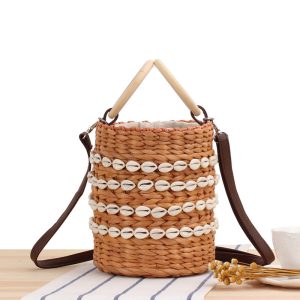 Women's Fashion Casual Natural Shell Bucket Woven Bag