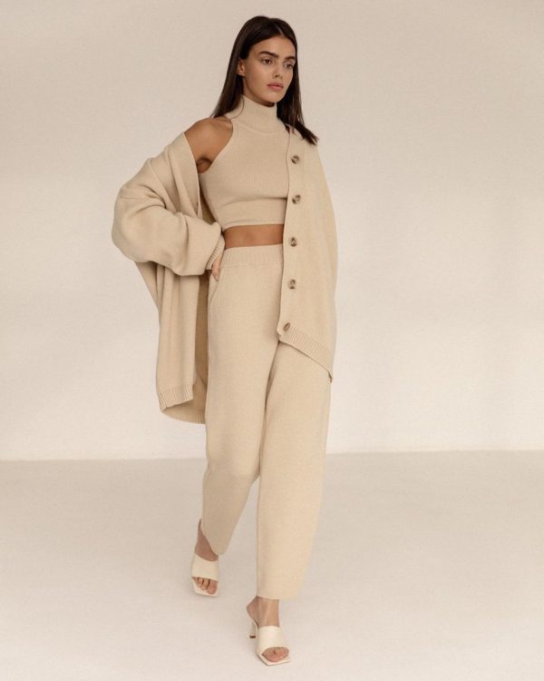Turtleneck Single-breasted Wool Ladies Three-piece Set Pack - Image 5