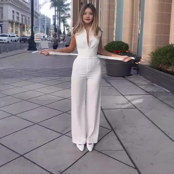 Solid Color Low Neck Sleeveless Tight Jumpsuit - Image 4