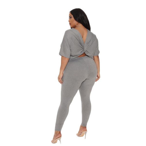 Loose Casual Back Twist Backless Solid Color Two-piece Suit - Image 7