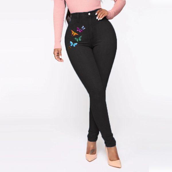 Printed Butterfly Jeans Women's European And American Style Trousers High Waist - Image 3