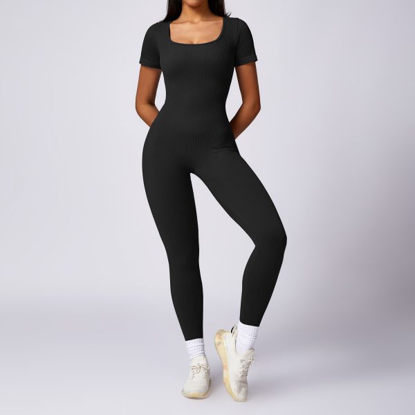 Women's Tight Seamless Back One-piece High-strength Thread Short-sleeved Fitness Sports Jumpsuit - Image 5