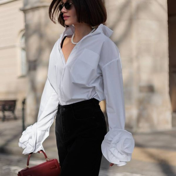 Stitching Flower Long Sleeve Shirt - Image 3