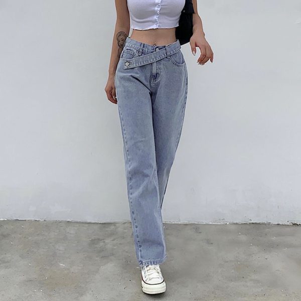 Irregular belt fashion high waist slim jeans - Image 4