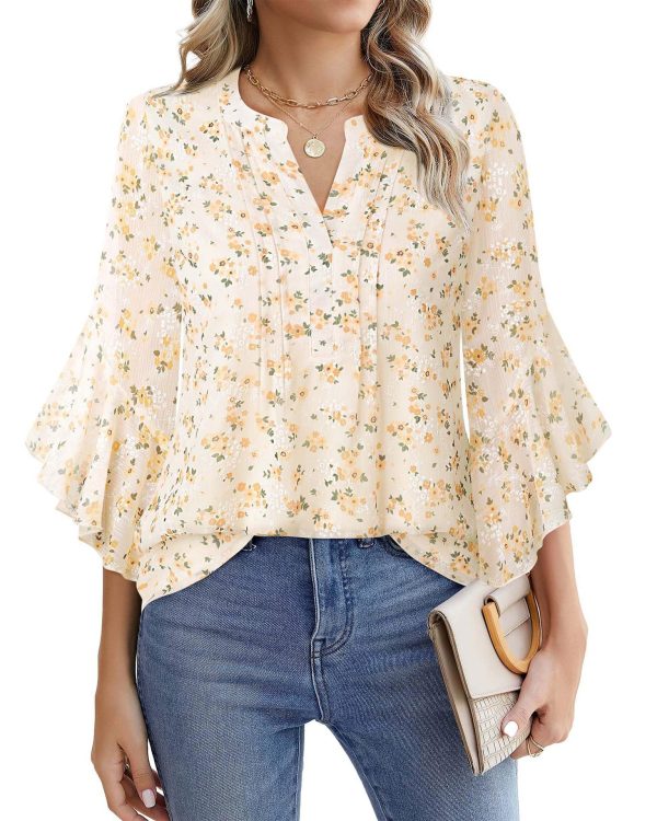 Women's Three-quarters Sleeve Tops Dressy Casual Business Work Blouses Chiffon Office Shirts - Image 2
