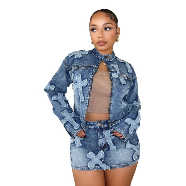 Denim Embroidered Short Skirt Jacket Suits Suit - Image 3