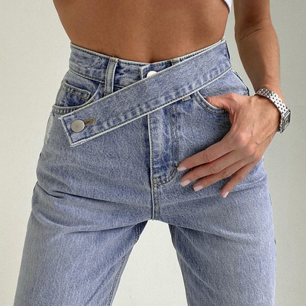 Irregular belt fashion high waist slim jeans - Image 3