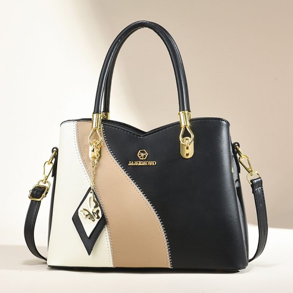 Contrast Color Handbag Large Capacity Soft Leather - Image 3