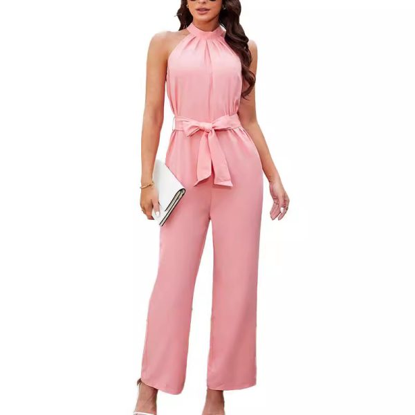 Summer Sleeveless Halter Lace Up Casual Jumpsuit - Image 5