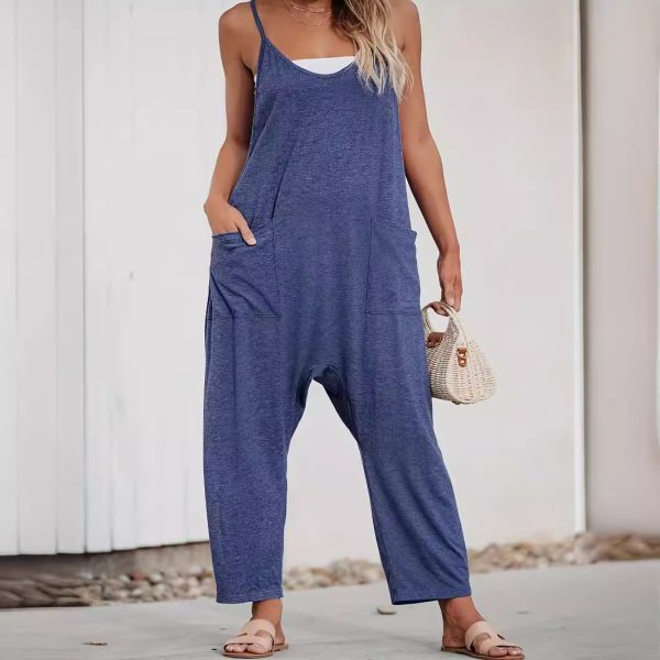 Summer New Casual Spaghetti Straps Knitted Jumpsuit Suspender Trousers - Image 2