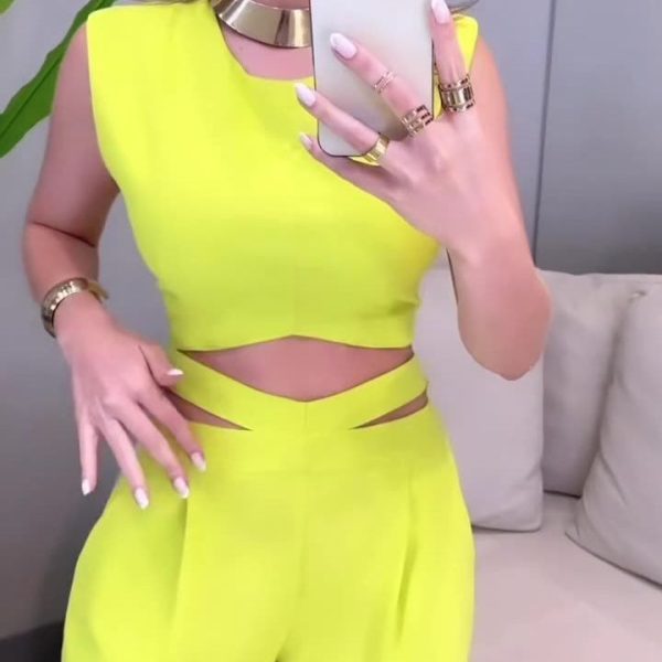Female Fashion Hot Girl Backless Slim Fit Yellow Suit - Image 6