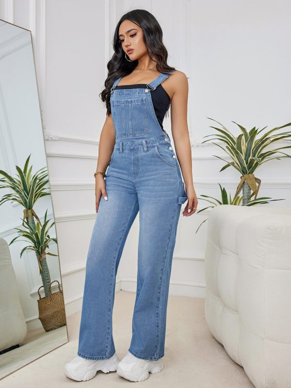 Women's Washed Denim Suspender Pants - Image 6