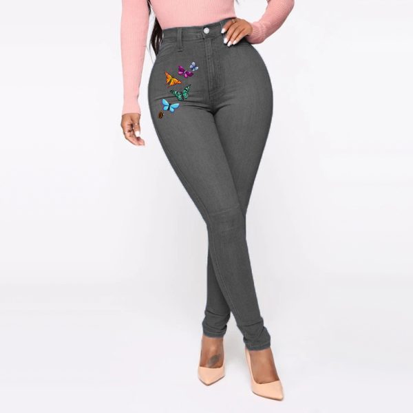 Printed Butterfly Jeans Women's European And American Style Trousers High Waist - Image 4