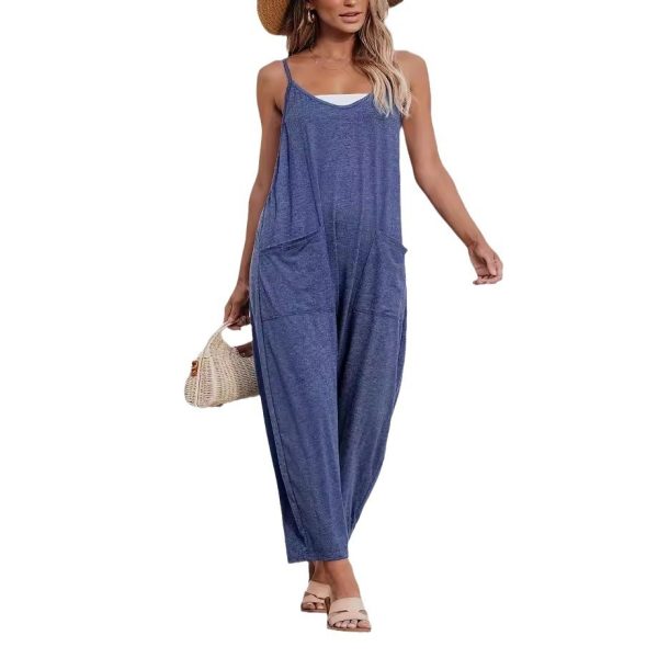 Summer New Casual Spaghetti Straps Knitted Jumpsuit Suspender Trousers - Image 4