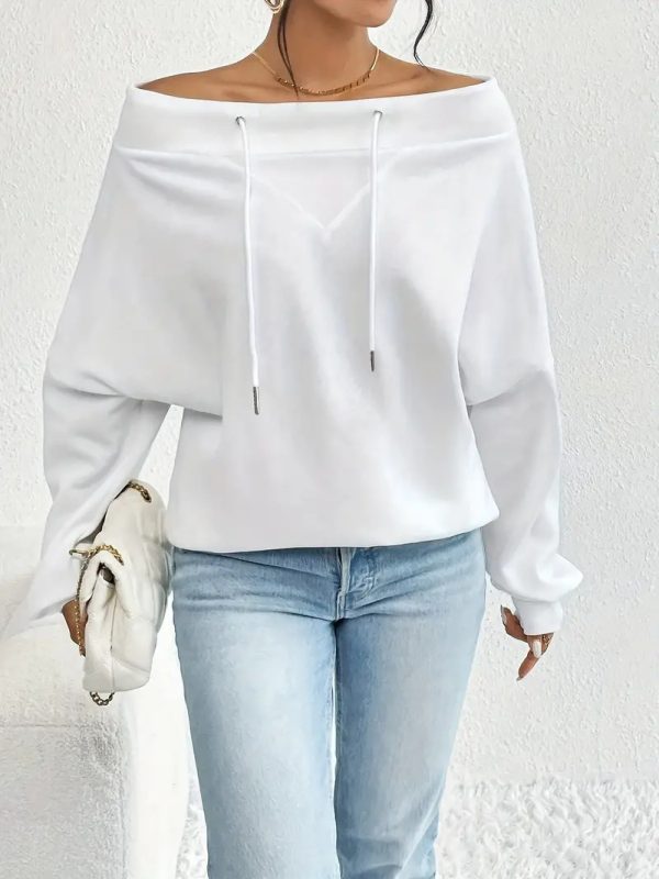 Women's Loose Casual Drawstring Off-the-shoulder Off-shoulder Top - Image 7