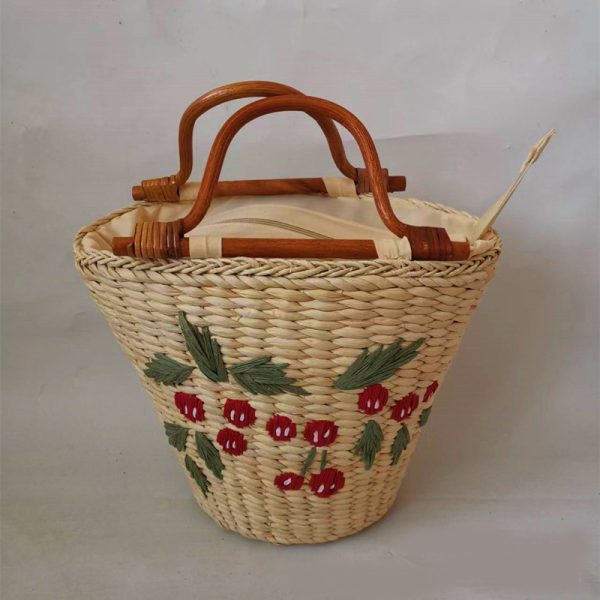 Straw Braided Bag Type Bucket With Vintage Handle In Rattan - Image 3