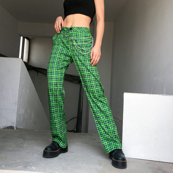 Green plaid high waist slacks - Image 3