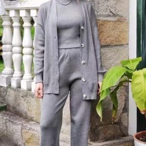 Turtleneck Single-breasted Wool Ladies Three-piece Set Pack