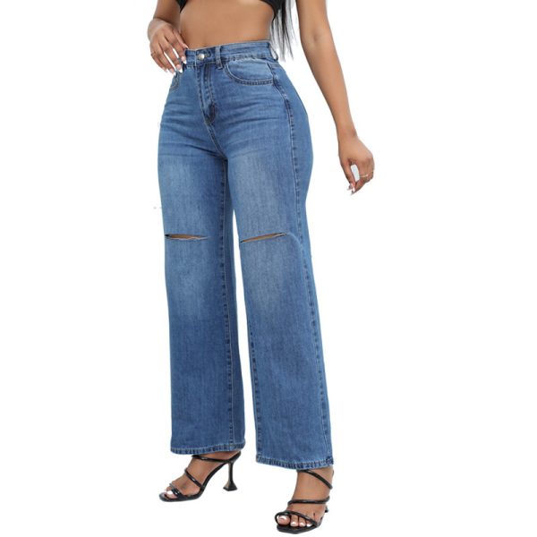 Elegant Ripped Wide-leg Jeans Women - Image 3