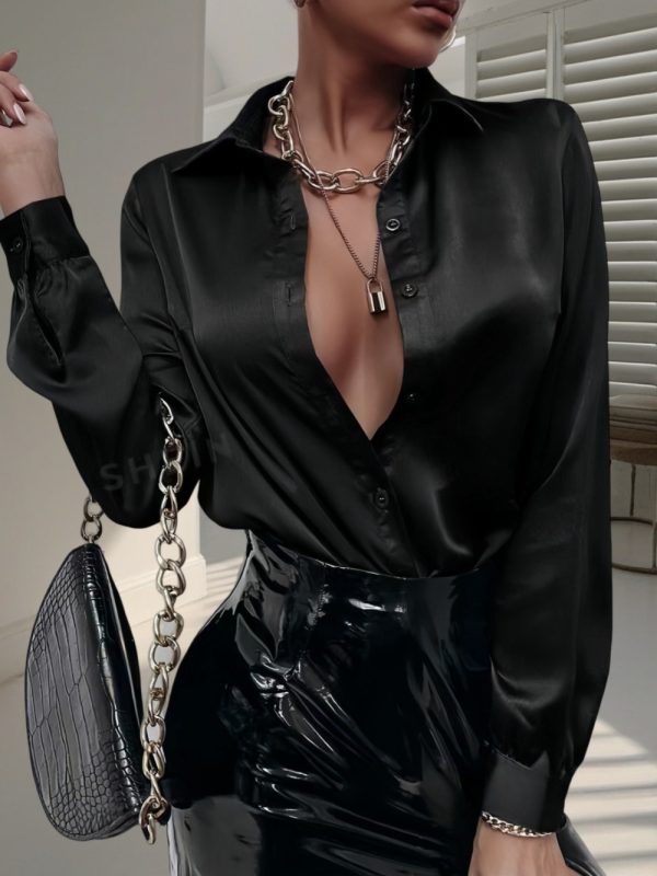 Women's Shirt Satin Silk-like Long Sleeve - Image 8