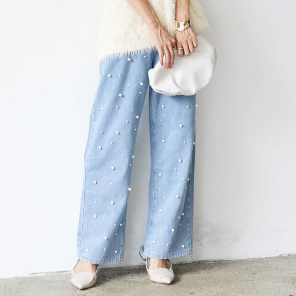 Heavy Industry Nail Pearl Buckle Women's Jeans Casual Loose Trousers - Image 4