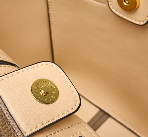 Color Block Leather All Match Commute Handbag - Image 8