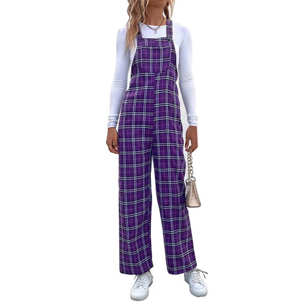 Plaid Spaghetti Straps Casual Jumpsuit Women's Clothing - Image 5