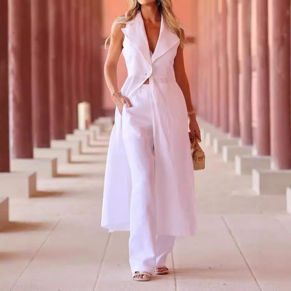 Women's Suit Fall Lapels Sleeveless Solid Color Two-piece Set - Image 2