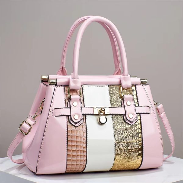Vertical Stitching Bright Leather Lizard Pattern Large Capacity Shoulder Bag - Image 5