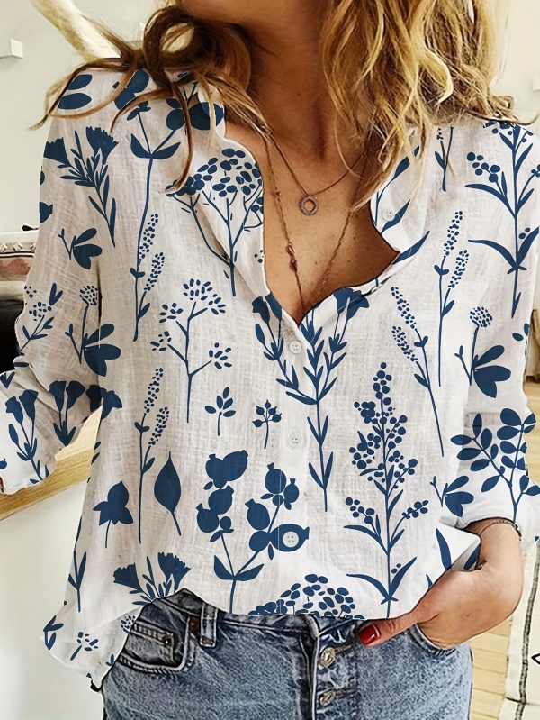 Women's 3D Digital Printing Lapel Collar Long-sleeved Shirt - Image 6