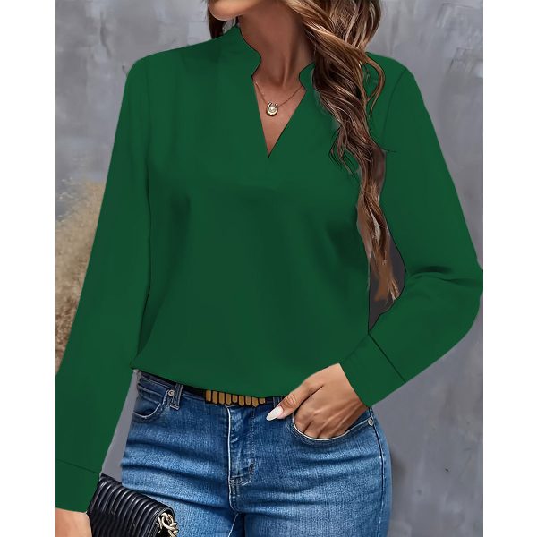 Simple Casual Solid Color And V-neck Loose Shirt Women's Top - Image 4