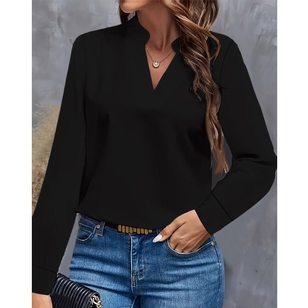 Simple Casual Solid Color And V-neck Loose Shirt Women's Top - Image 3